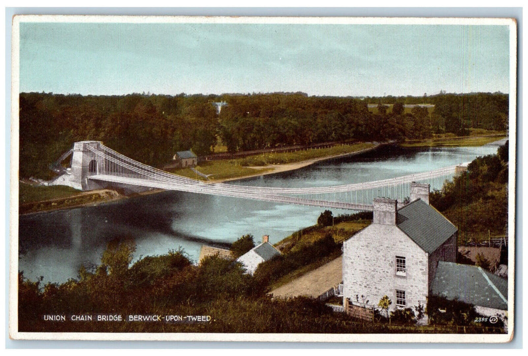 c1920's Union Chain Bridge Berwick-Upon-Tweed England Carbo-Colour Postcard