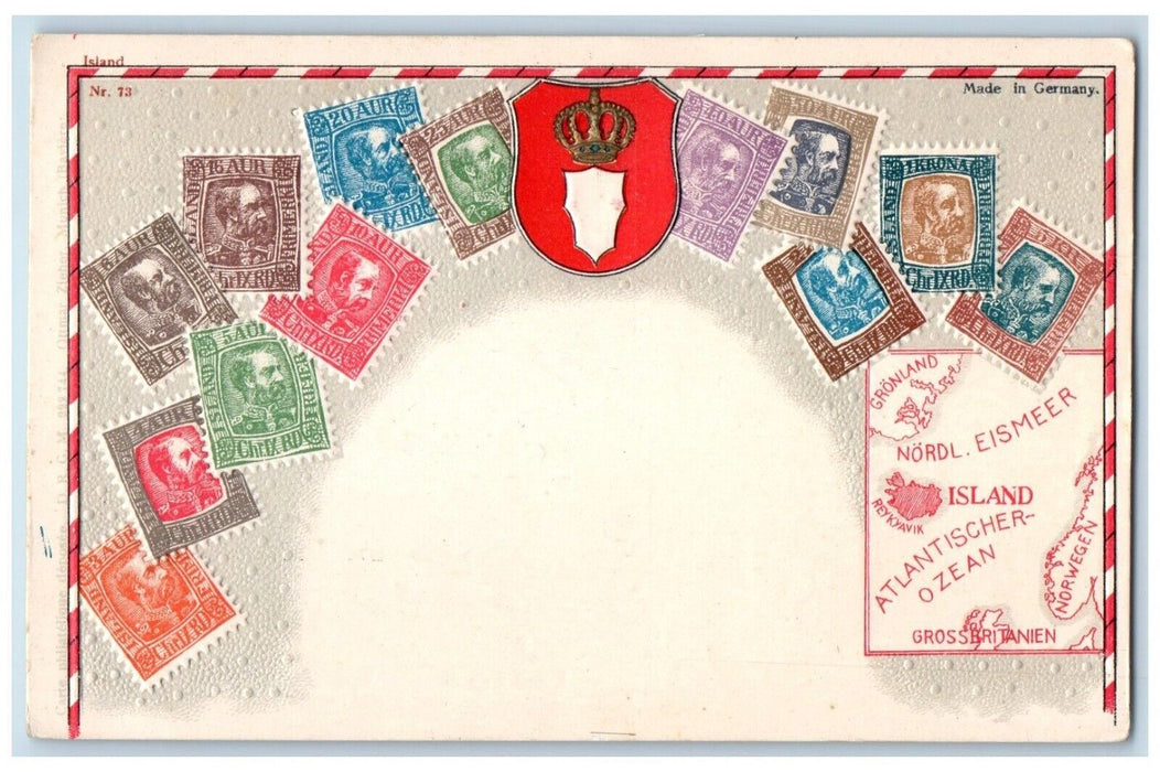 1930 Iceland Stamp Collage Uruguay Zieher Embossed Posted Vintage Postcard