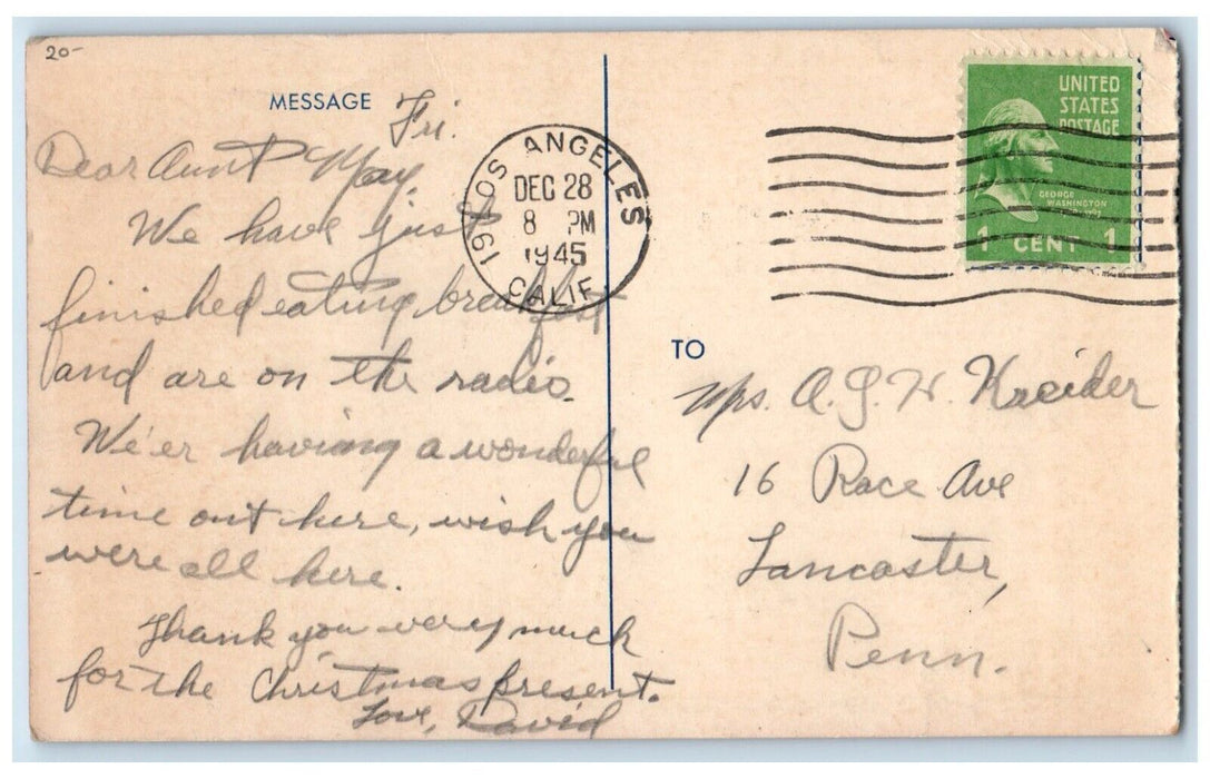 1945 Ticket Breakfast In Hollywood Advertising Los Angeles CA Vintage Postcard