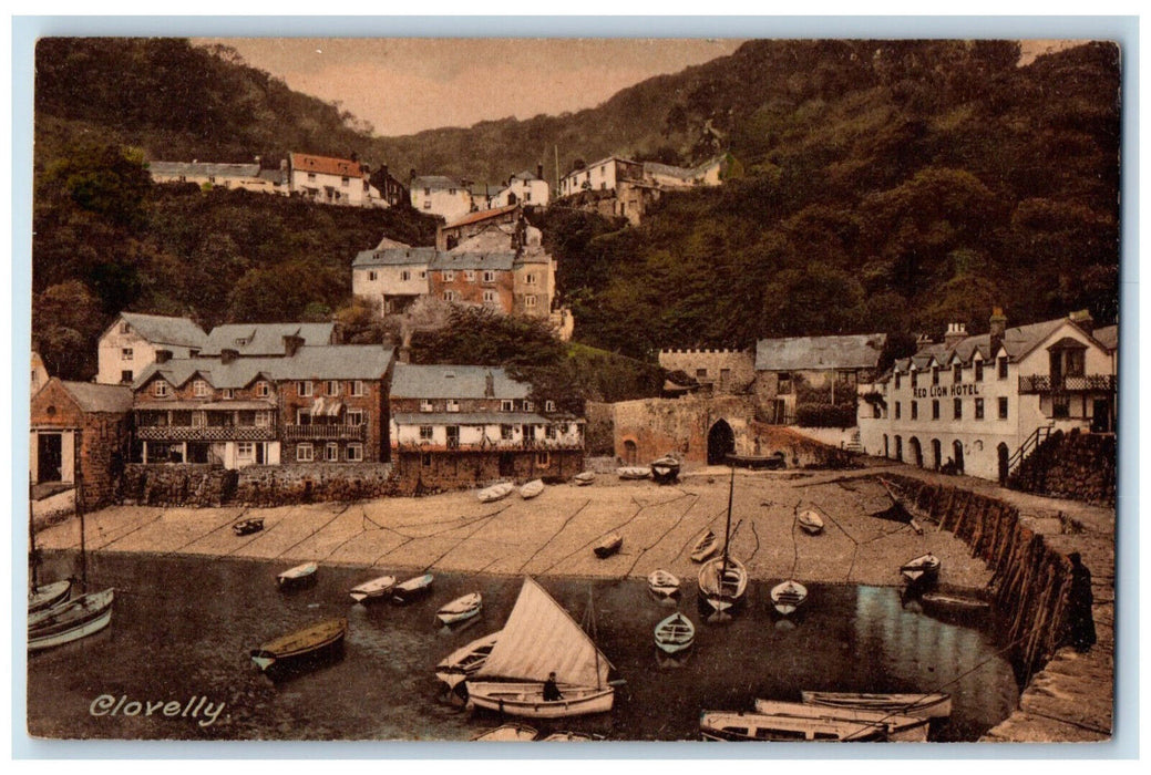 c1910 Boating Building View Clovelly England Frith's Series Antique Postcard