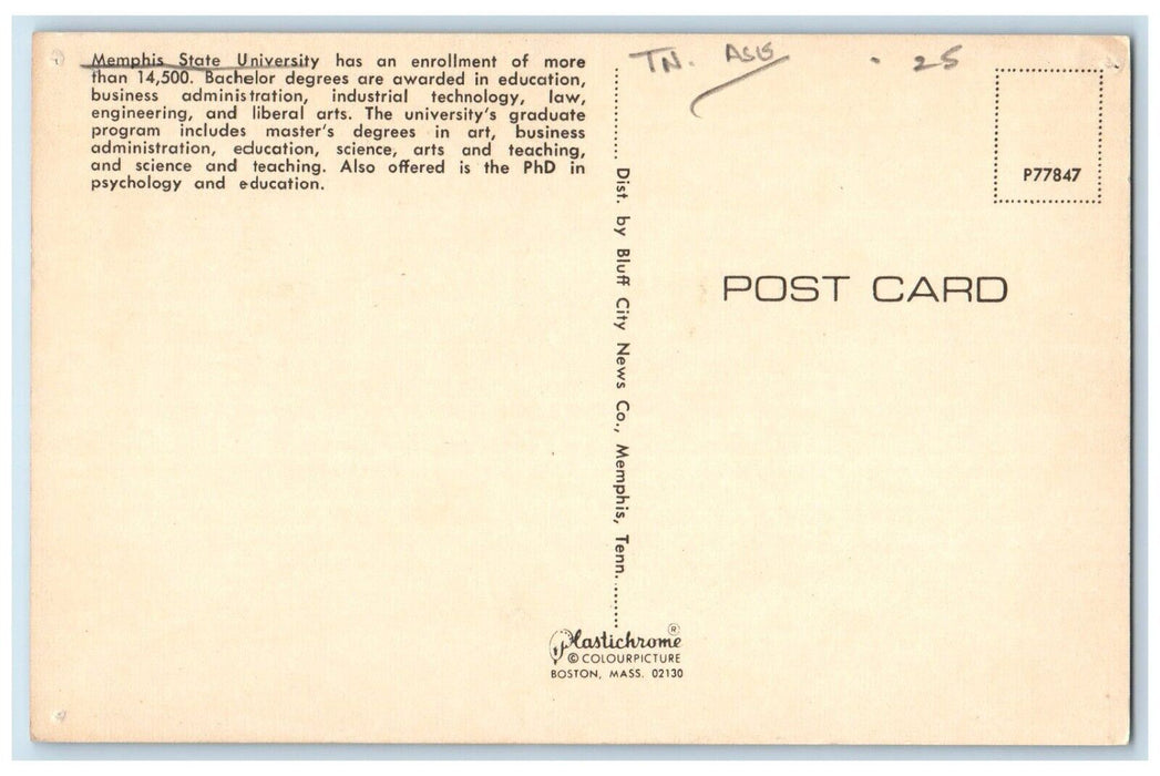 c1960 Aerial View Memphis State University Bachelor Degrees Tennessee Postcard