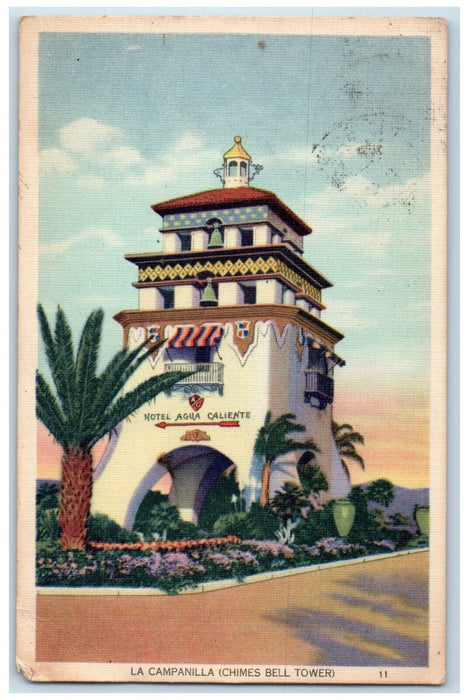 c1940's Hotel Agua Caliente La Campanilla (Chimes Bell Tower) Mexico Postcard