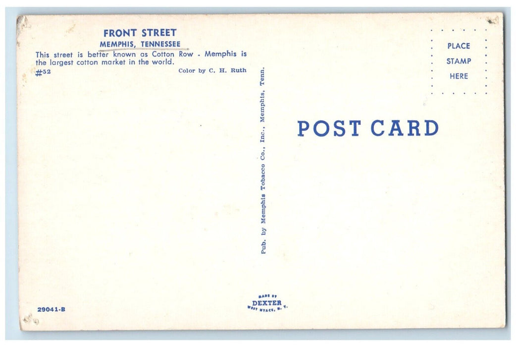 c1960 Front Street Cotton Row Exterior Building Road Memphis Tennessee Postcard