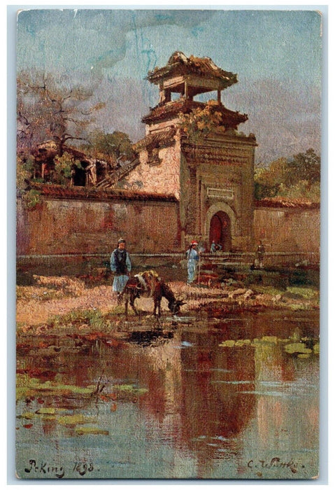 1898 Chinese River Town Gate Peking China Art Unposted Vintage Postcard