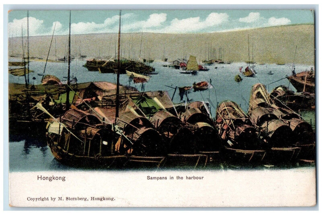 c1910's View Of Sampans In The Harbour Boats Hongkong Unposted Antique Postcard