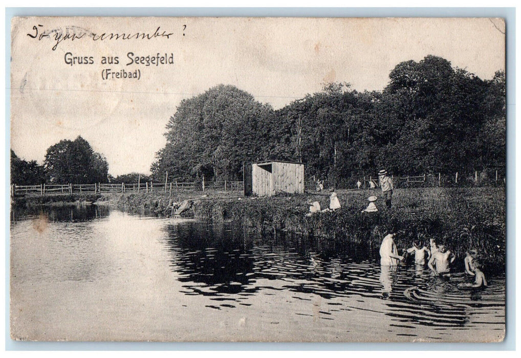 1910 Gruss Aus (Greetings from) Seegefeld Freibad Falkensee Germany Postcard