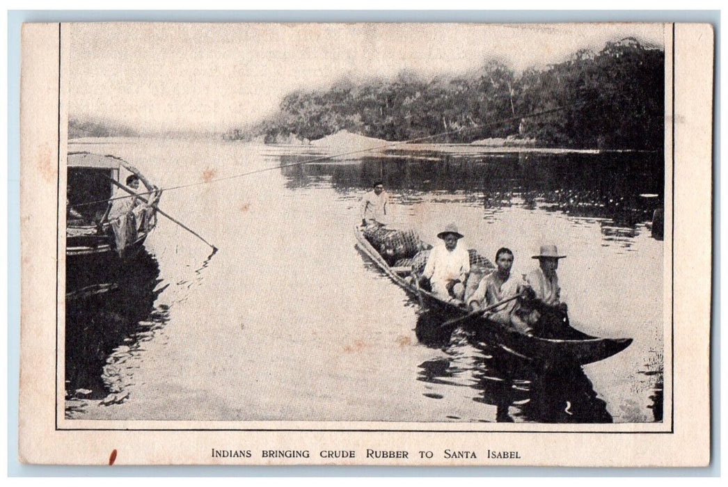 c1905 Indians Bringing Crude Rubber To Santa Isabel Canoe Boat Antique Postcard