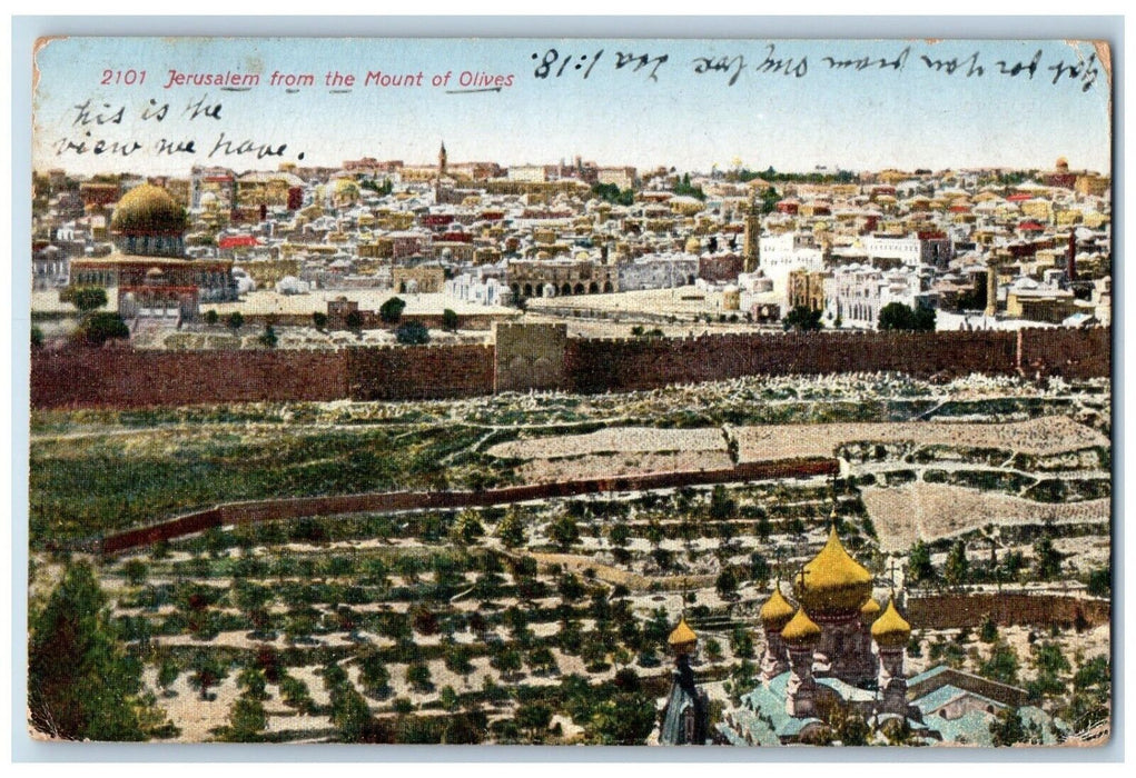 Bird's Eye View Of Jerusalem From The Mount Of Olives Israel Vintage  Postcard