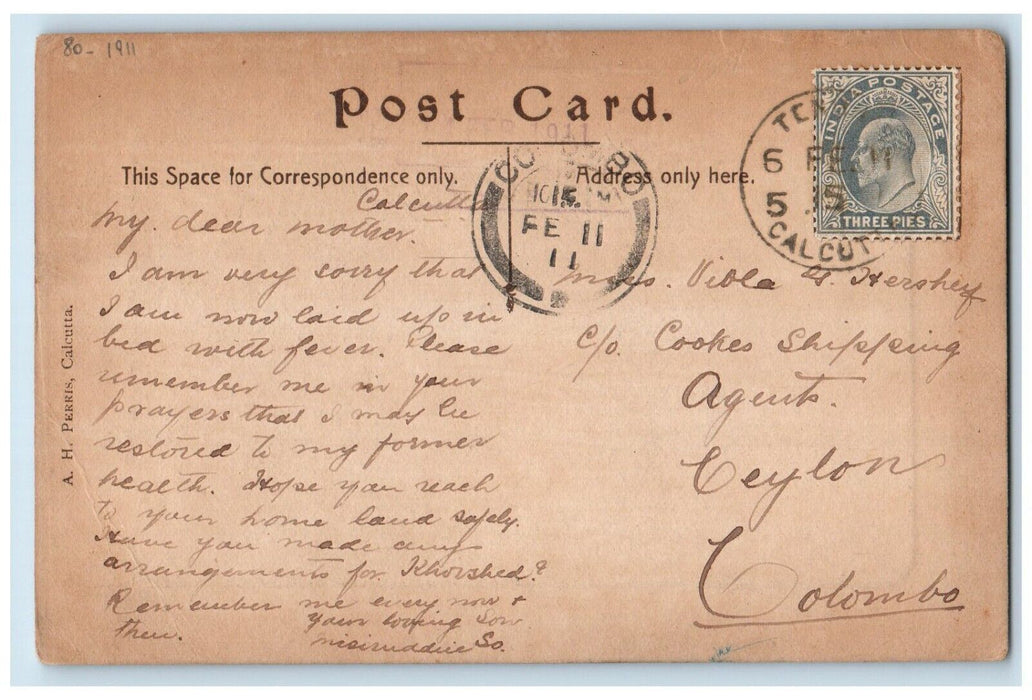 1911 Young Women's Christian Association Calcutta Kolkata India Antique Postcard