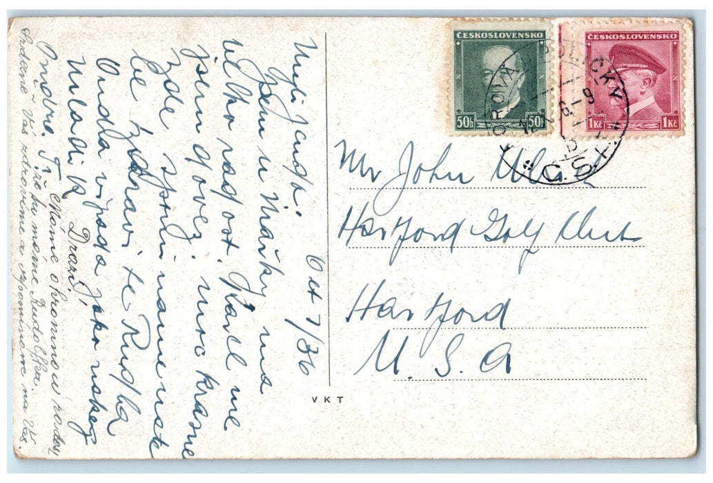 1936 Prague Monument to St. Vaclav and Museum Czech Republic Vintage Postcard