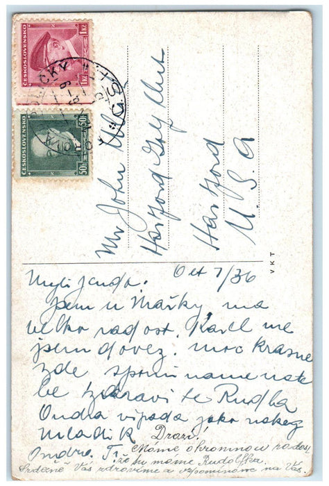 1936 Prague Monument to St. Vaclav and Museum Czech Republic Vintage Postcard