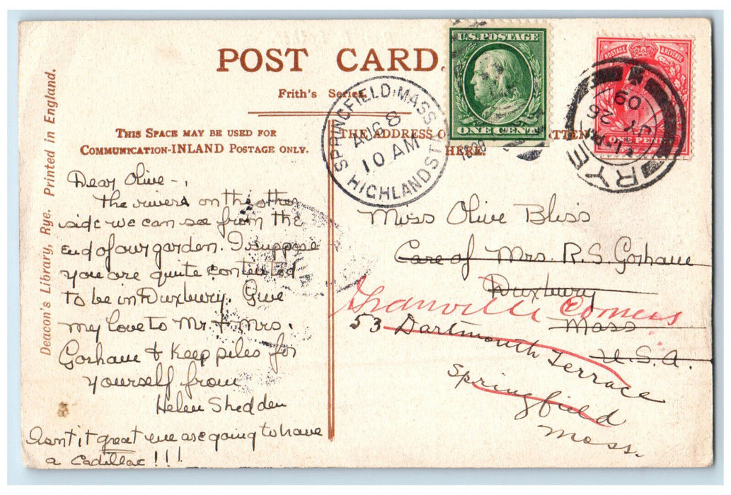 1909 Schooner Boat Rye East Sussex Rother England Antique Posted Postcard