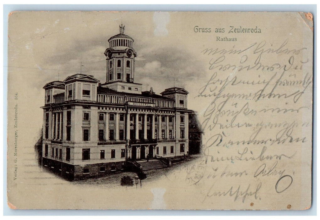 1902 Gruss Aus (Greetings from) Zeulenroda Rathaus Thuringia Germany Postcard