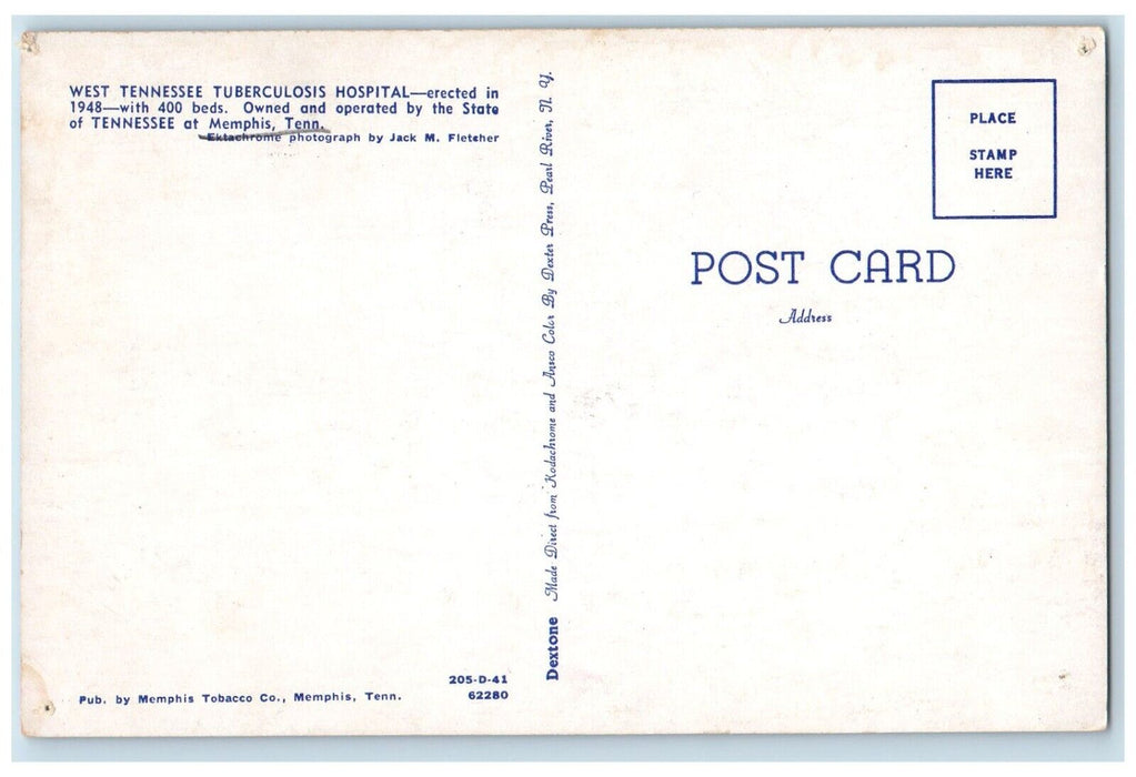 c1960 West Tennessee Tuberculosis Hospital Building Memphis Tennessee Postcard