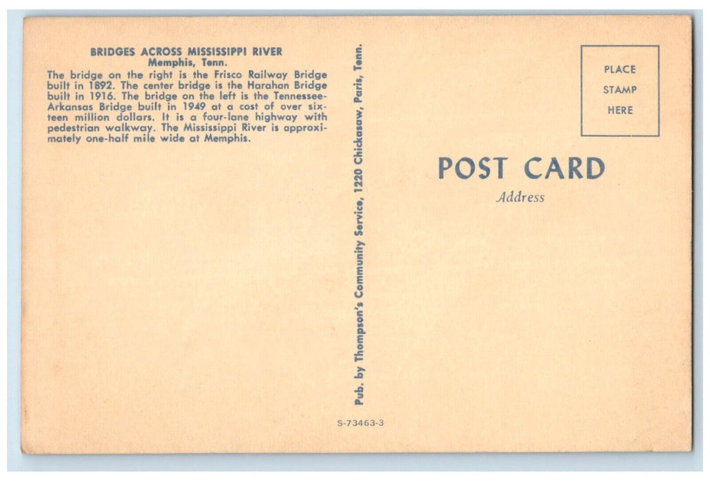 c1960 Bridges Across Mississippi Frisco Railway River Memphis Tennessee Postcard