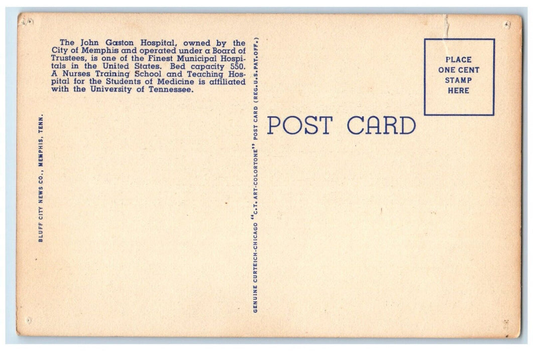 c1940 John Gaston Hospital Municipal Building Memphis Tennessee Vintage Postcard