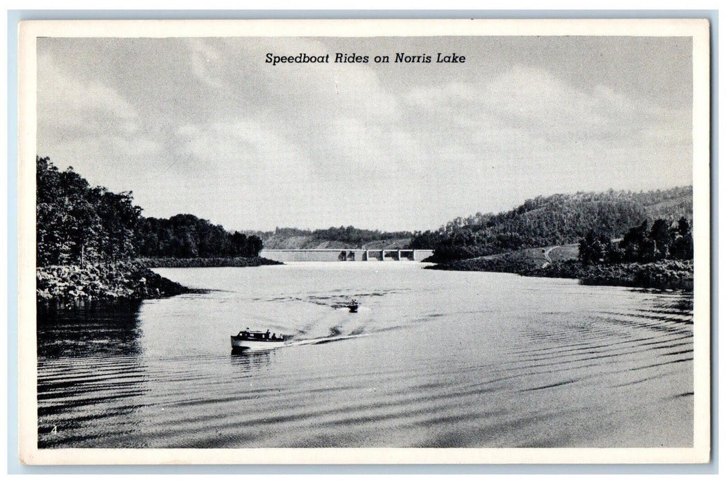 c1940 Speedboat Rides Norris Lake Motorboat Canoe Dam Clinch River TN Postcard