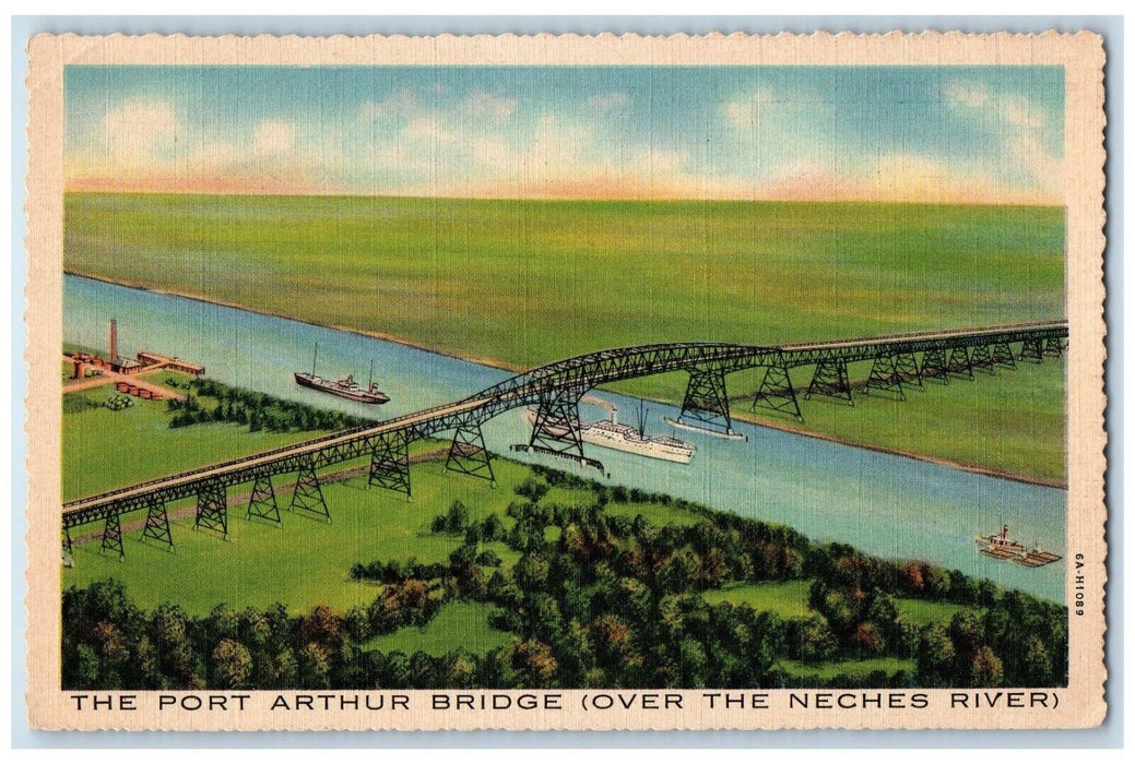 c1940 Port Arthur Bridge Neches River Orange Port Arthur Texas Unposted Postcard