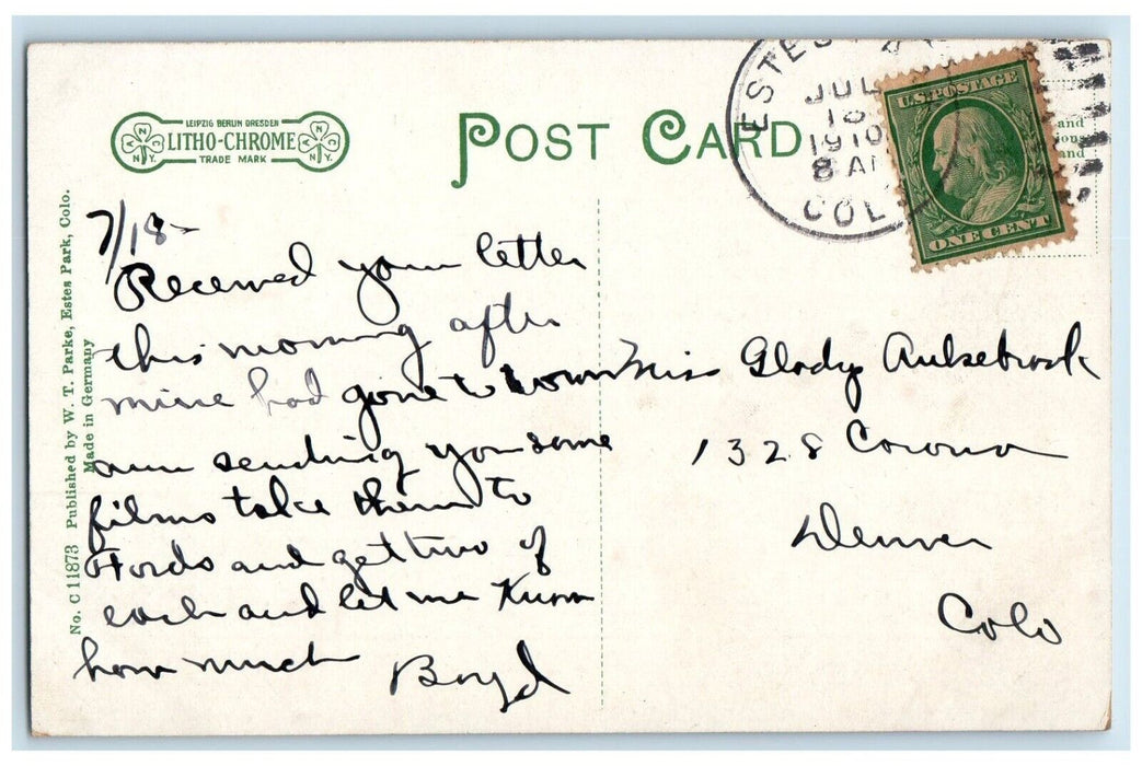 1910 Scenic View Bridge Big Canyon Loveland Estes Park Road Colorado CO Postcard