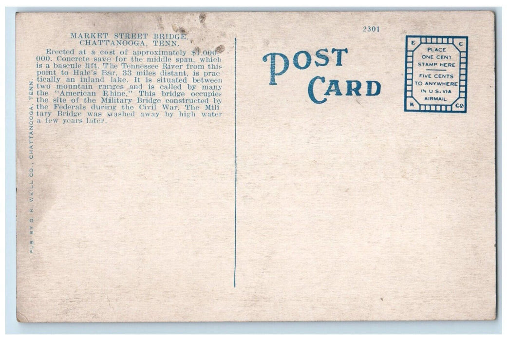 c1920 Market Street Bridge Million Dollar River Chattanooga Tennessee Postcard
