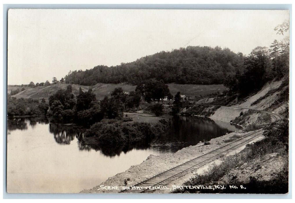 c1910's Railroad Scene On Battenkill River Battenville New York NY RPPC Postcard