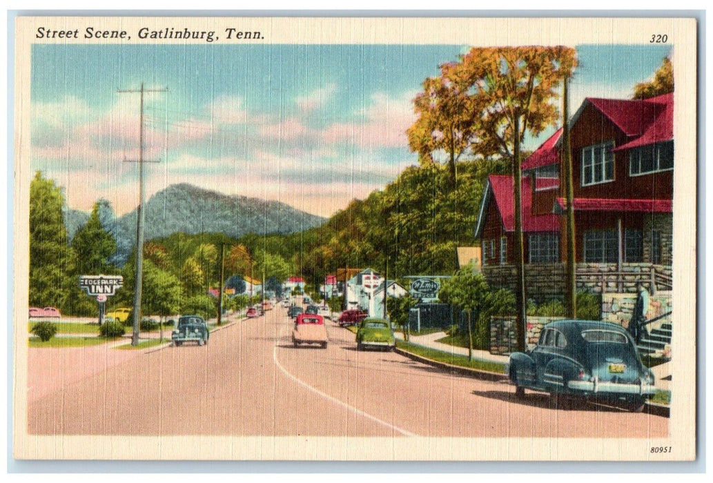 c1940 Street Scene Classic Cars Road Exterior Gatlinburg Tennessee TN Postcard