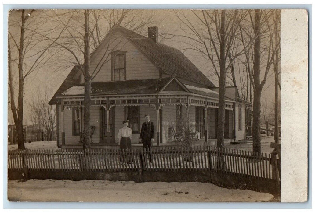 c1910's Residence Home Man Woman Snow Winter View Richwood Ohio OH RPPC Postcard