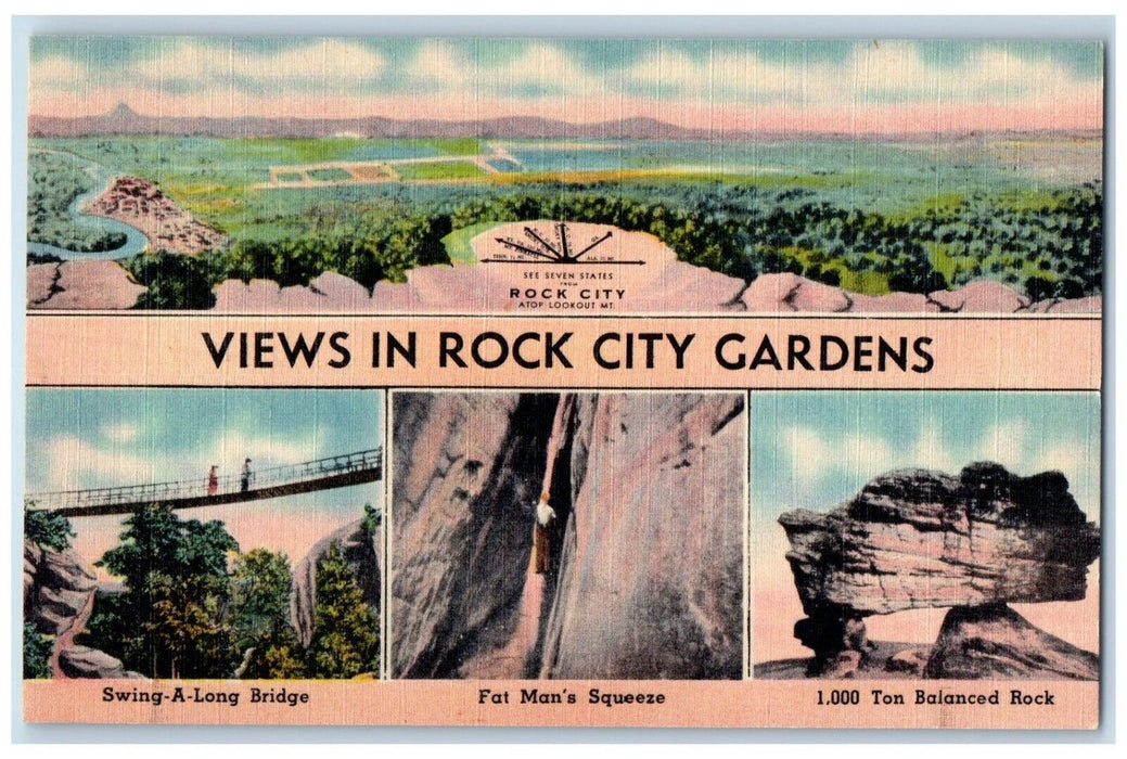 1940 Rock City Swing-A-Long Bridge Chattanooga Tennessee TN Multiview Postcard
