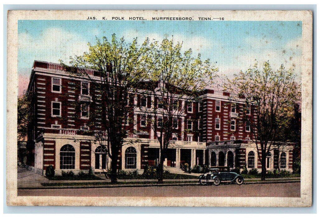 1942 Jas. Polk Tourist Hotel Exterior Building Murfreesboro Tennessee Postcard
