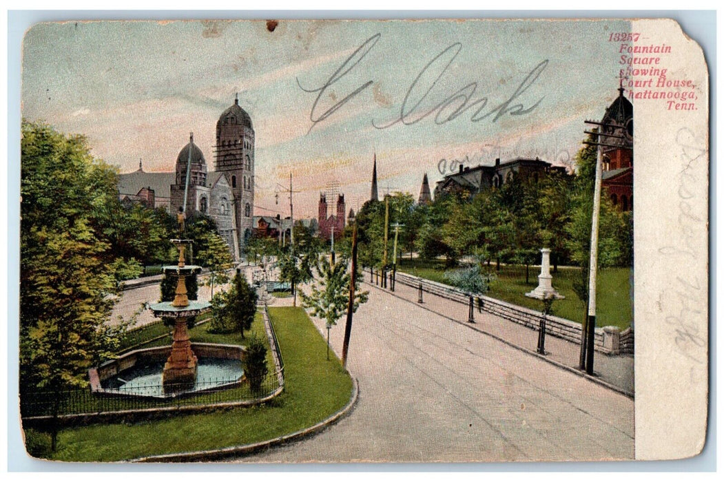 1908 Fountain Square Showing Court House Exterior Chattanooga Tennessee Postcard