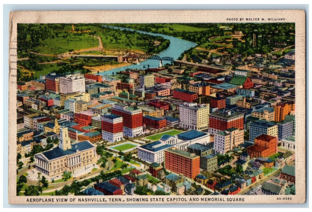 1934 Aeroplane View State Capitol Memorial Square Nashville Tennessee Postcard