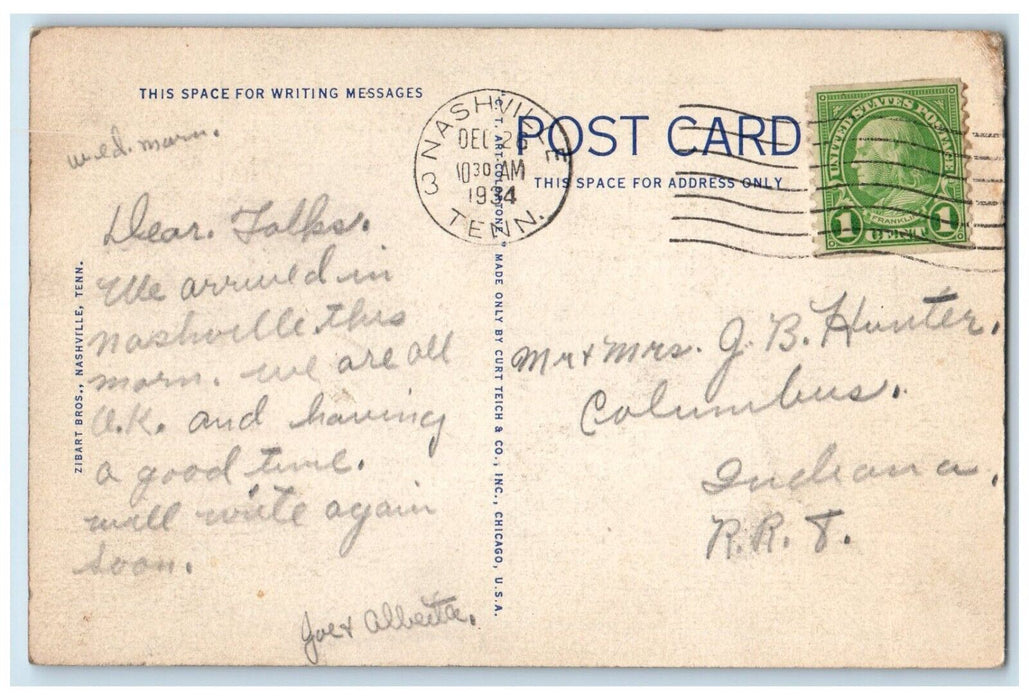 1934 Aeroplane View State Capitol Memorial Square Nashville Tennessee Postcard
