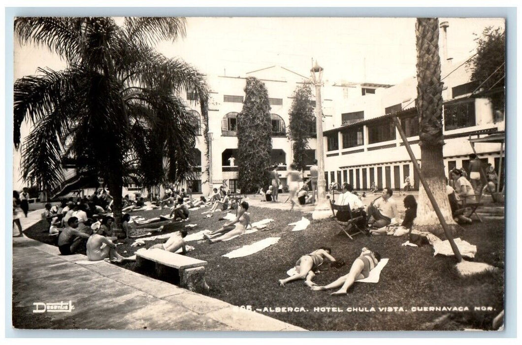 c1940's Swimming Pool View Hotel Chula Vista Cuernavaca Mexico RPPC Postcard