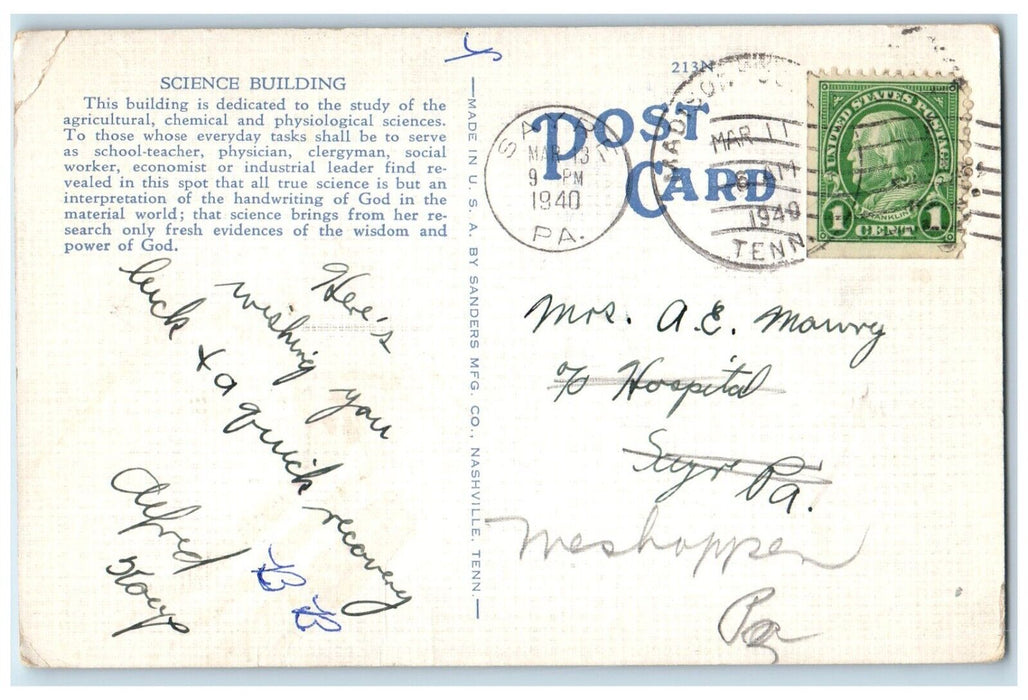 1940 Science Building Madison College Field Madison College Tennessee Postcard