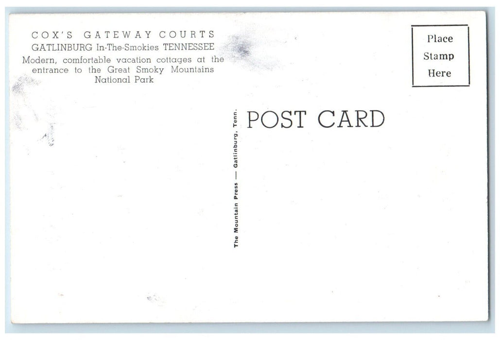 c1940 Cox's Gateway Courts Gatlinburg Smokies Smoky Mountains Tennessee Postcard