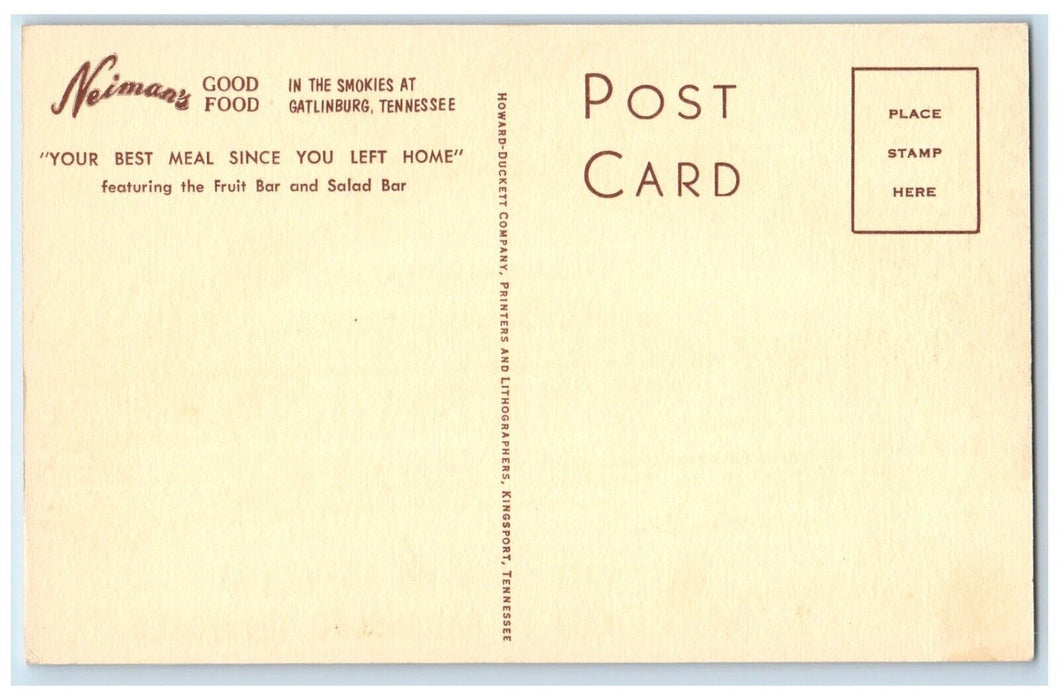 c1940 Neimans Good Food Smokies Fruit Salad Bar Gatlinburg Tennessee TN Postcard