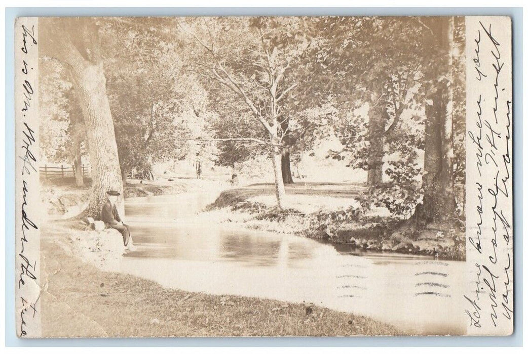 1908 River Stream Man Forest View Union Bridge Maryland MD RPPC Posted Postcard
