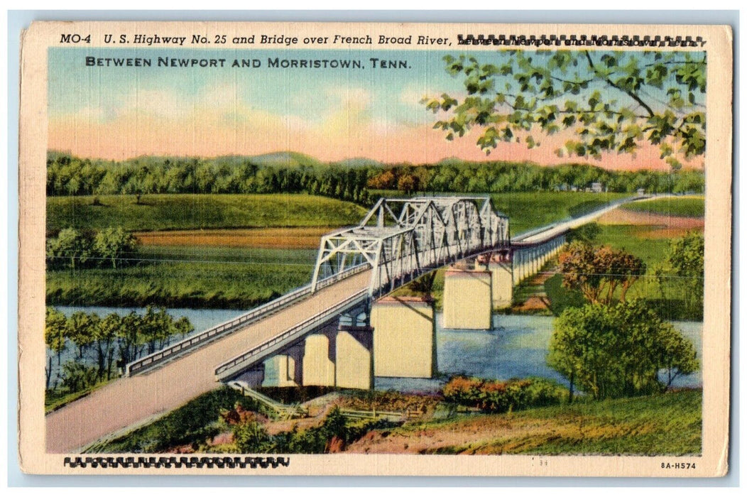 c1940 U.S. Highway Bridge Over French Broad River Morristown Tennessee Postcard