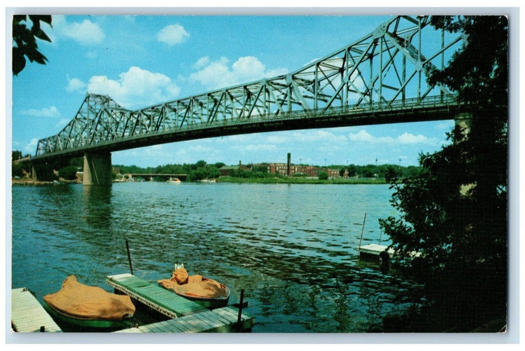 c1960 Scenic View Bridge Illinois River Ottawa Illinois Antique Vintage Postcard