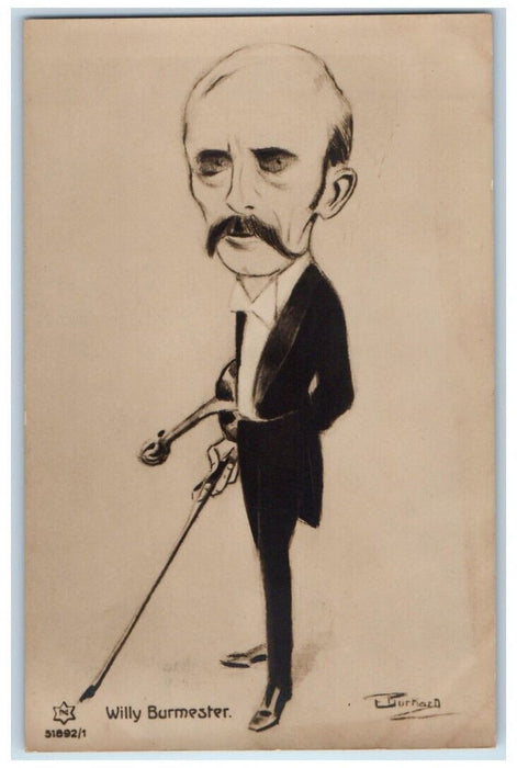 c1920's Wilhelm Willy Burmester Violin Art Charicature Germany RPPC Postcard