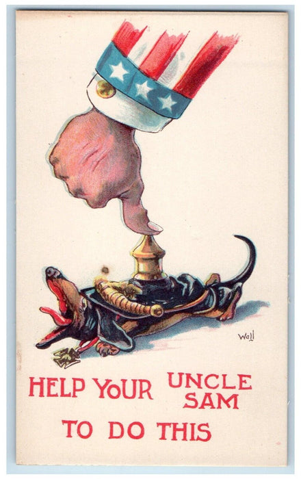 c1910's Dachshund Dog Torturing Uncle Sam WWI Germany Wall Antique Postcard