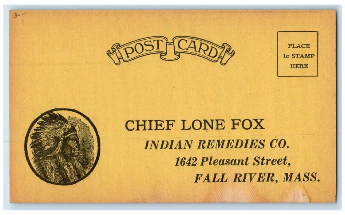 c1905 Indian Remedies Prices Advertising Orders Slip Fall River MA Postcard