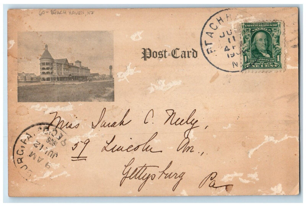 1906 Sea View Men Sailboat Beach Haven New Jersey NJ Posted Antique Postcard