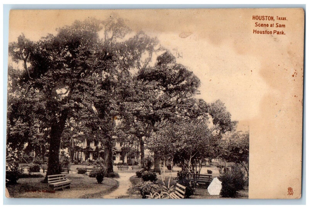 c1905 Houston Texas TX, Scene At Sam Houston Park Tuck's Antique Postcard