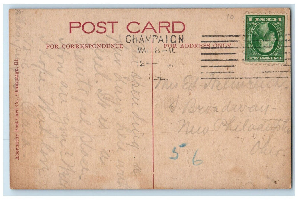 1910 YMCA University Of Illinois IL, Campus Building Posted Antique Postcard