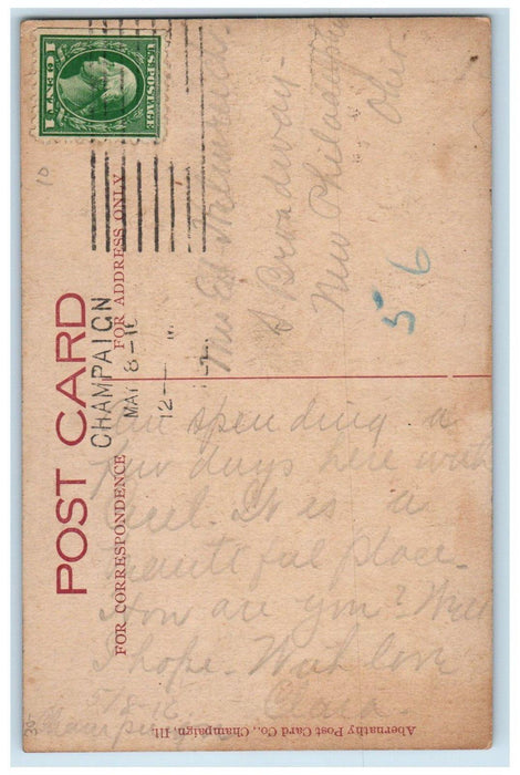 1910 YMCA University Of Illinois IL, Campus Building Posted Antique Postcard