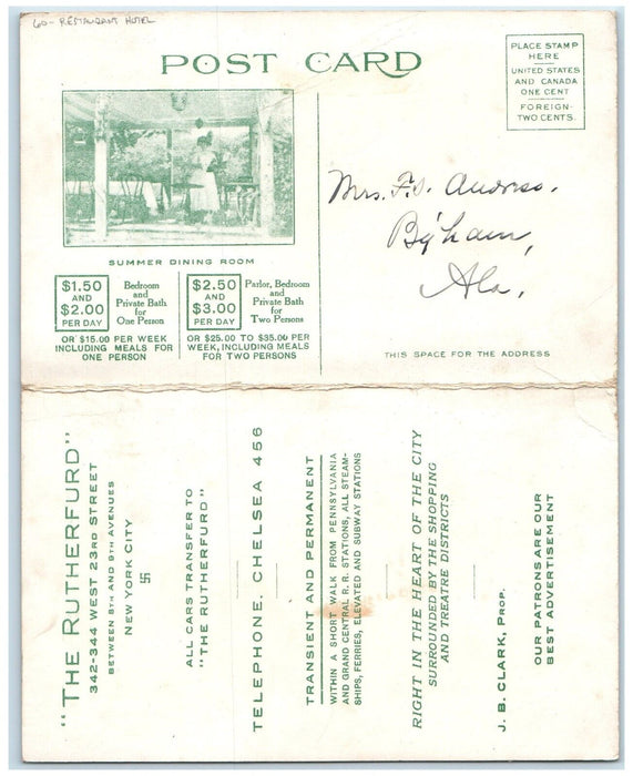 The Rutherfurd Reception Room Dining Room Restaurant Hotel NYC Vintage Postcard