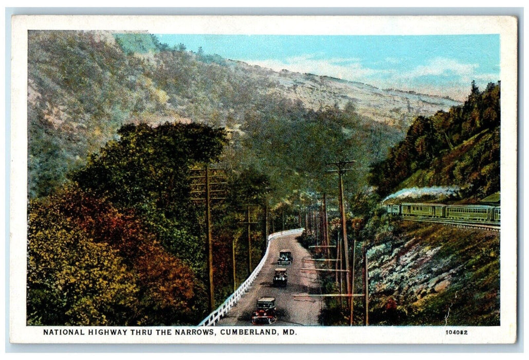 c1920 Aerial View National Highway Thru Narrows Cumberland Maryland MD Postcard