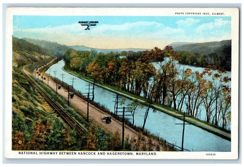 c1920 Aerial National Highway Hancock Hagerstown Maryland MD Propeller Postcard