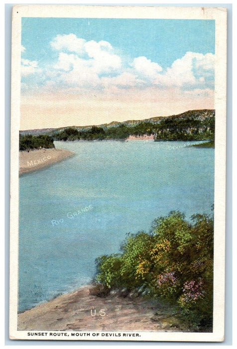 c1920 Sunset Route Mouth Rio Grande Devils River Texas Vintage Antique Postcard